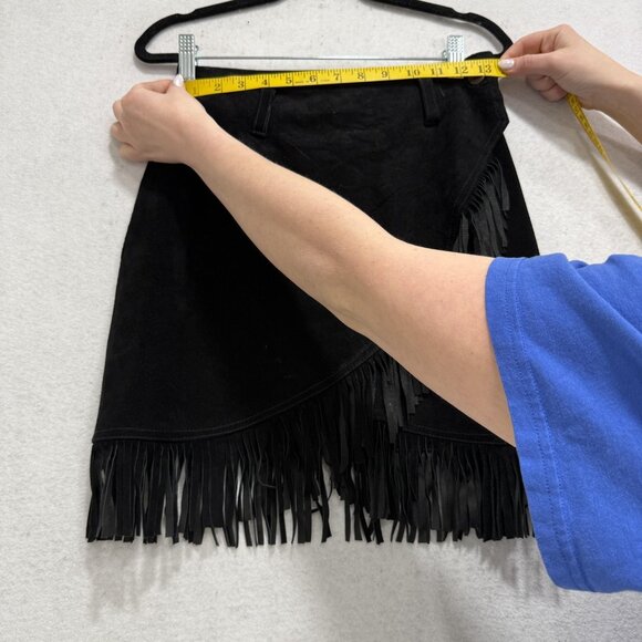 Cache Skirt Womens 8 Black Suede Leather Fringe Wrap Western Boho Mini Festival - Picture 4 of 7